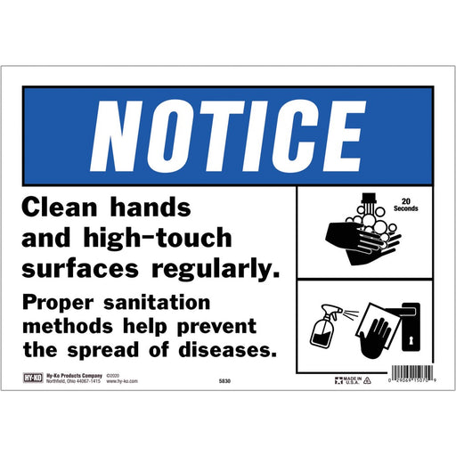 Notice Clean Hands Sign 10" x 14" (5 pcs.)