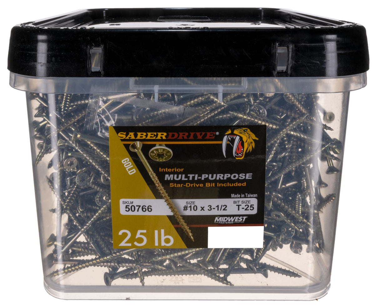 SaberDrive® T-25 Star Drive Gold Multi-Purpose Screws