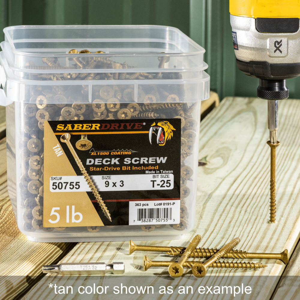 SaberDrive® GREEN XL1500 Coated T-25 Star Drive Exterior Deck Screws