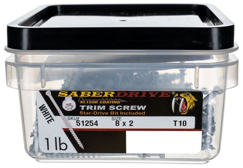 #8 x 2" SaberDrive® White XL1500 Coated Steel Star Drive Trim Head Screws