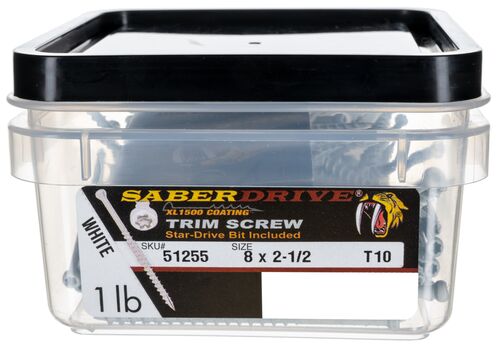 8 x 2-1/2" Star Drive White Trim Saberdrive Screws 1 lb. Tub (141 pcs.)