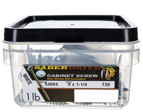 9 x 1-1/4" Star Drive White Cabinet Saberdrive Screws 1 lb. Tub (151 pcs.)