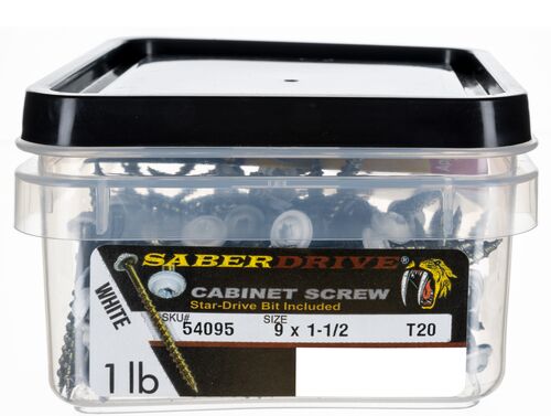 9 x 1-1/2" Star Drive White Cabinet Saberdrive Screws 1 lb. Tub (143 pcs.)
