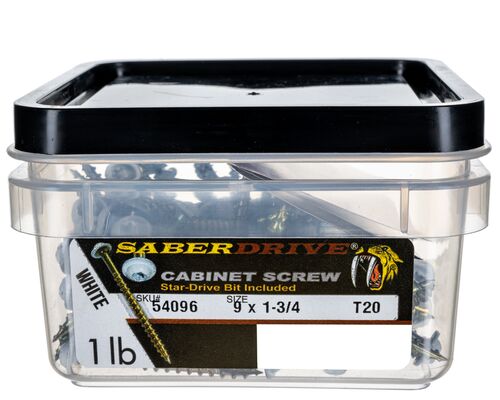 9 x 1-3/4" Star Drive White Cabinet Saberdrive Screws 1 lb. Tub (119 pcs.)