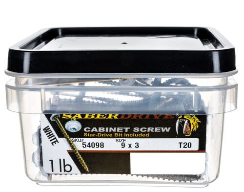 9 x 3" Star Drive White Cabinet Saberdrive Screws 1 lb. Tub (75 pcs.)