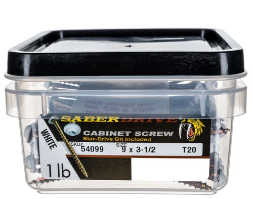 9 x 3-1/2" Star Drive White Cabinet Saberdrive Screws 1 lb. Tub (64 pcs.)