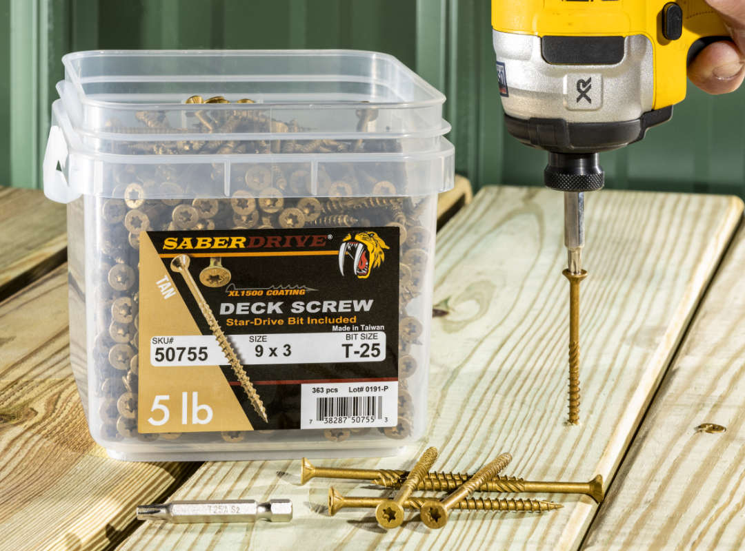 SaberDrive® TAN XL1500 Coated T-25 Star Drive Exterior Deck Screws